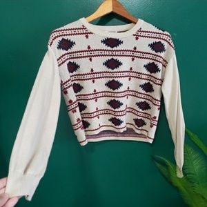 Forever 21 Contemporary Crop Top Long Sleeve Aztec Vibes Sweater